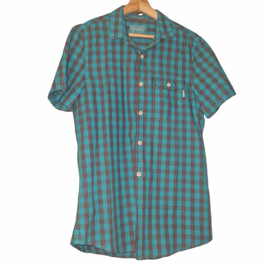 Stuttermaskyrta túrkisköflótt M