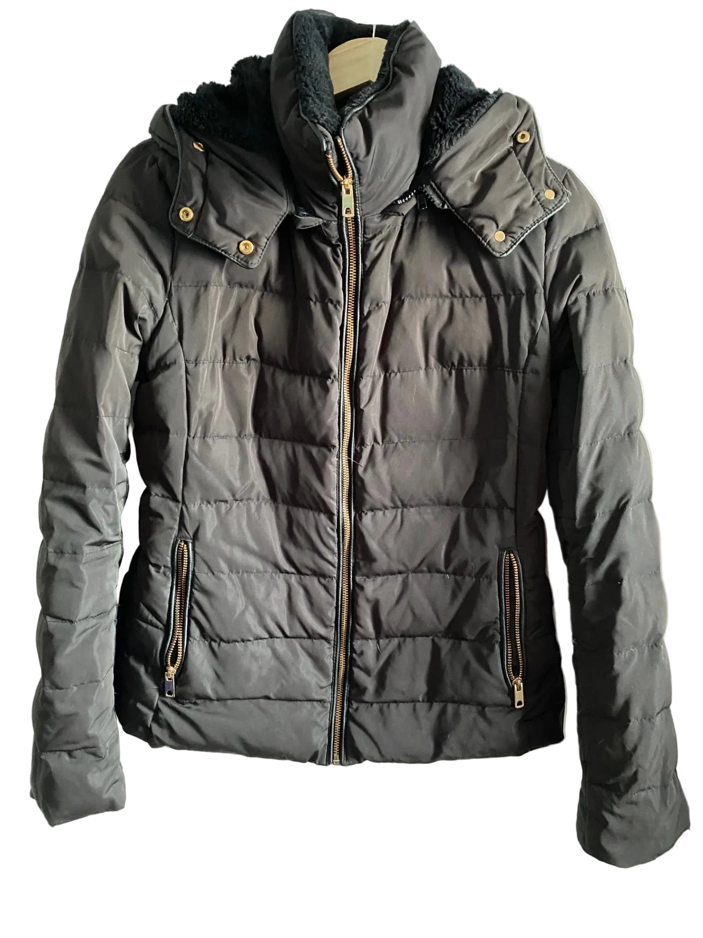 Zara black hooded women’s winter jacket M