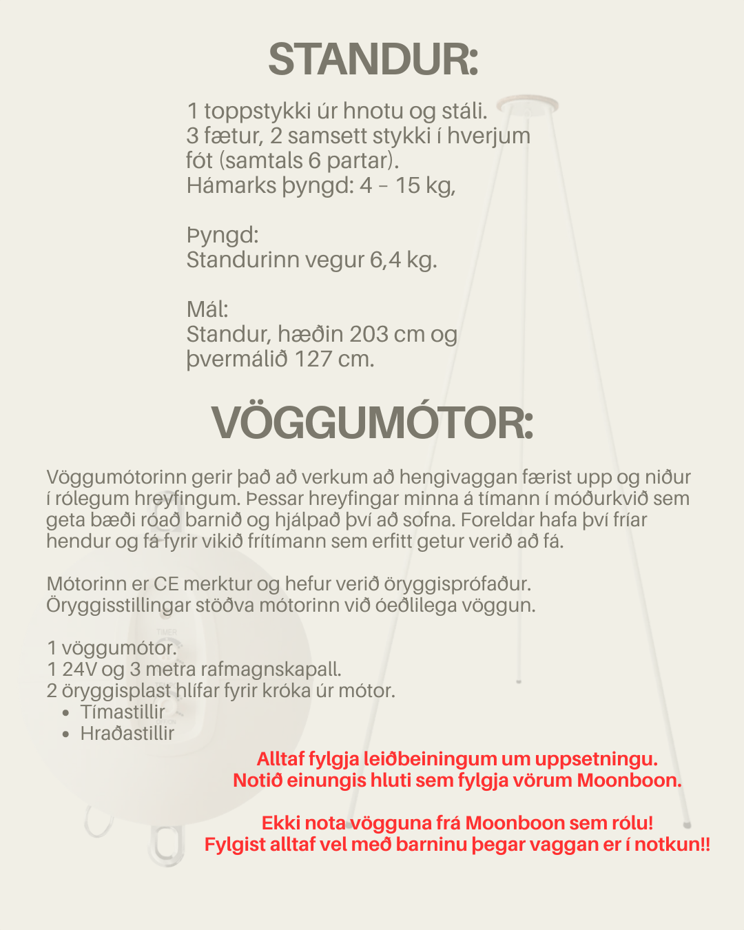 Moonboon vöggustandur + vöggumótor mánaðarleiga