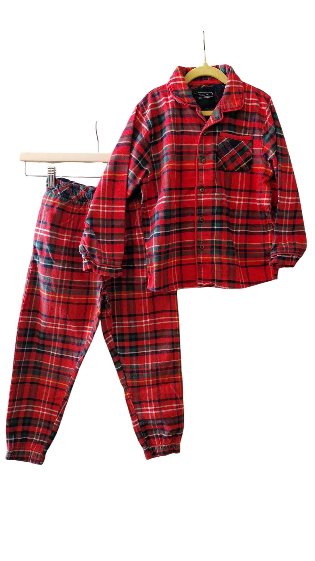 Next rauðköflótt náttföt 122 eins og ný