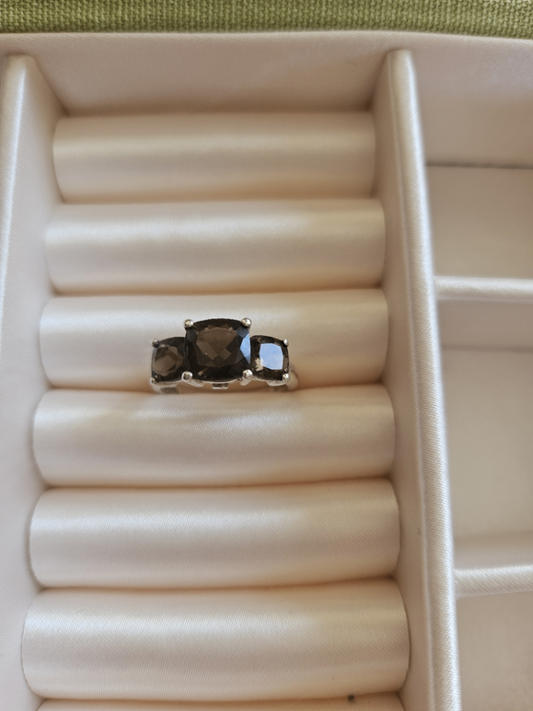 925 Sterling silver hringur - 3 brúnir steinar