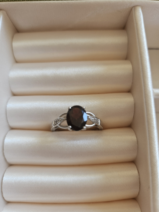 925 Sterling silver hringur - rauður steinn