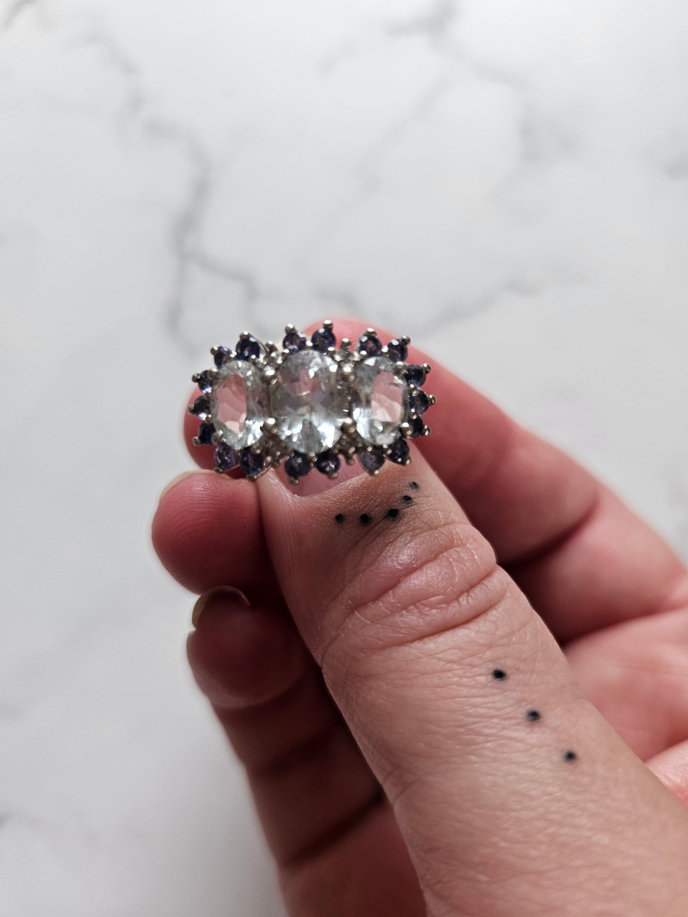 925 Sterling Silver clear og purple stone hringur