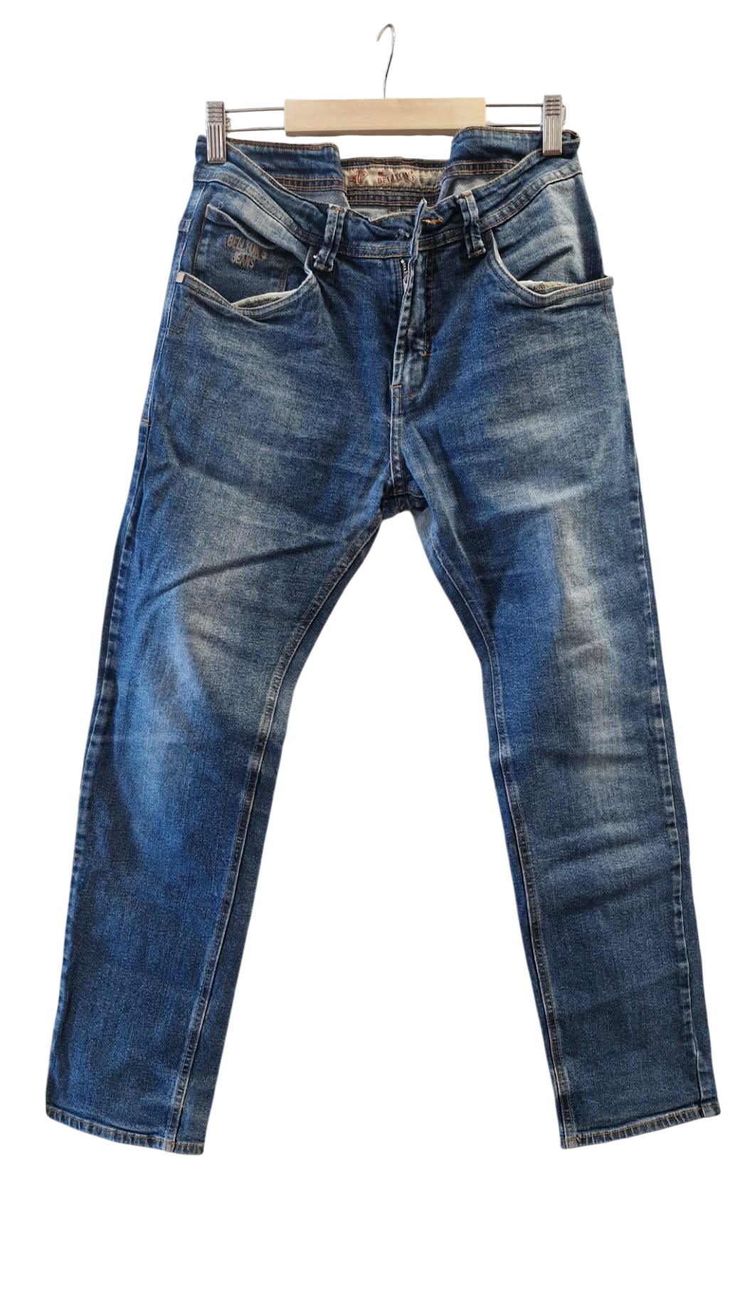 Beltons jeans 30 vantar tölu, viðgerð. Bæði sést á myndum