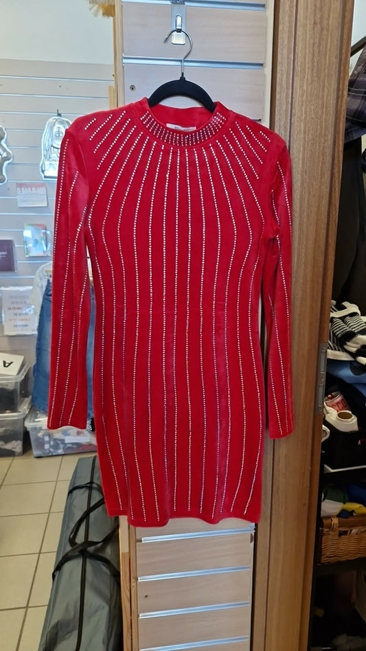 Rauður velúrkjóll L/XL